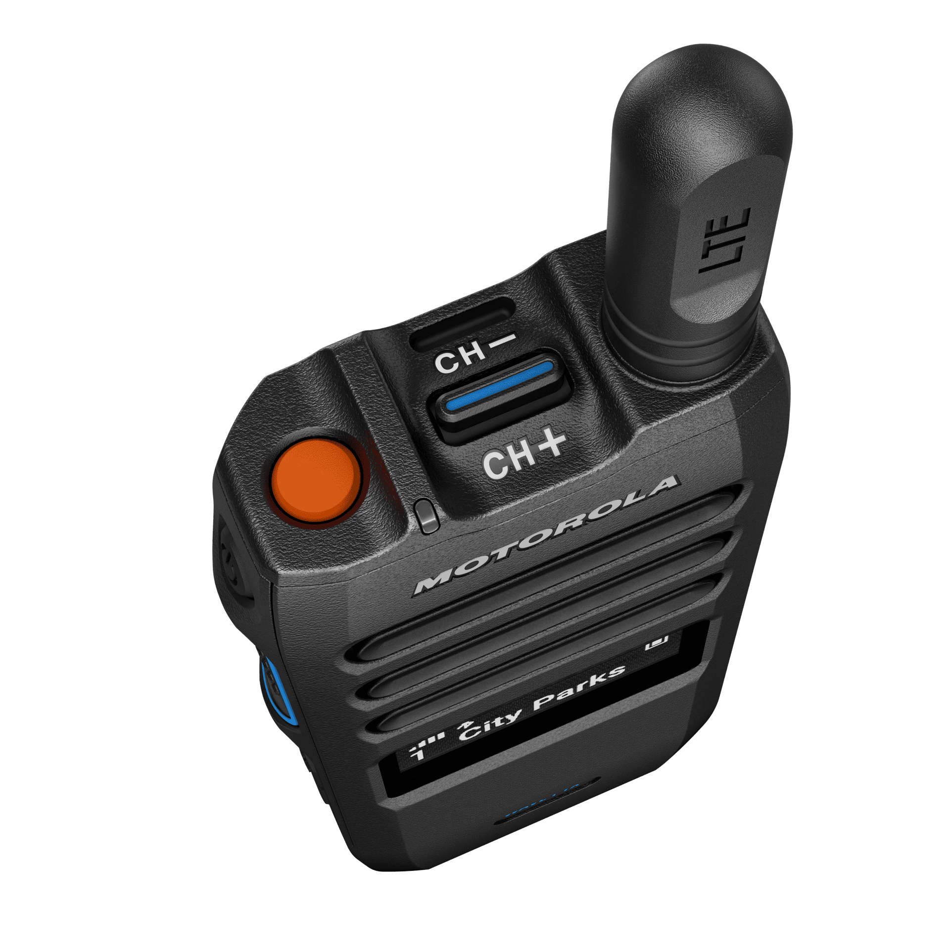 Motorola TLK100 4G/LTE portofoon bovenkant met antenne